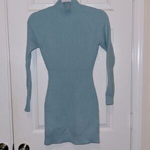 Luzabelle Dusty Blue Ribbed Turtleneck Pencil Sweater Dress Size XS